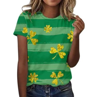 Imagem de Camisetas femininas do dia de São Patrício com estampa de coração de trevo verde túnica 2024 roupas modernas do dia de São Patrício, Amarelo, P