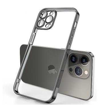 Imagem de AMAZFCCY Capa revestida para iPhone 15 Plus de 6,7 polegadas, moldura de luxo transparente transparente com protetor de lente de câmera, capa fina e leve para Apple iPhone 15 Plus 2023 (preto)