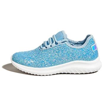 Imagem de K KIP WOK Tênis de corrida para meninas com glitter, sem cadarço, para crianças/crianças, respirável, Azul gelo, 7 Toddler
