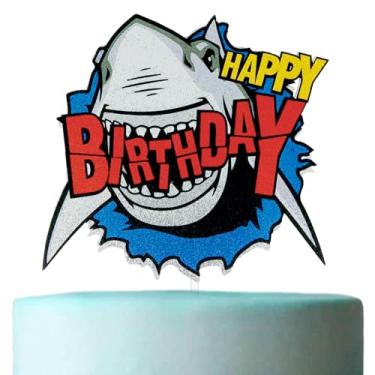 Imagem de Shark Cake Topper, Shark Birthday Decoration, Shark Attack Party Décor, Shark Birthday Decoration, Under the Sea Party Supplies