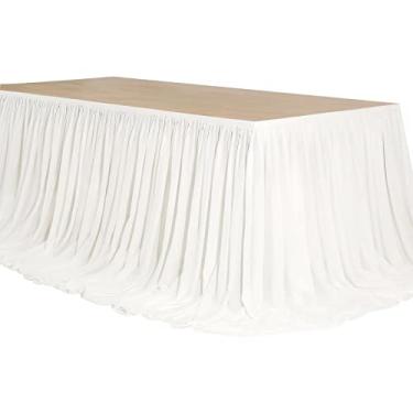 Imagem de Saia de mesa branca extra longa de 4,3 m, toalha de mesa de tule transparente para gramado Casamento Sobremesa Saia de mesa tutu para festa de aniversário decoração de mesa de bolo, Mohoeey..