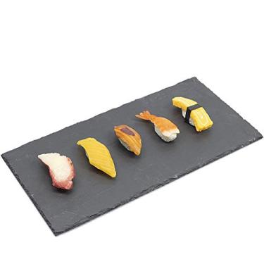 Imagem de 4 tábuas de queijo de ardósia, 30 x 20 cm, bandeja de charcutaria com borda natural, pratos de sushi estilo pedra preta para cozinha, jantar, frutas, aperitivos secos, frutas, sushi, pão