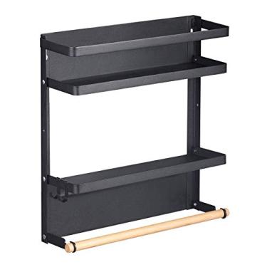 Imagem de Suporte magnético para temperos Thipoten, prateleira magnética dobrável 2 em 1 com suporte de toalha de papel, economiza espaço perfeito para pequenas cozinhas/apartamentos, fácil de instalar na lateral da geladeira (2 níveis, preto)