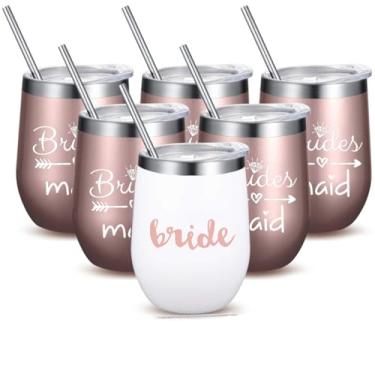 Imagem de Bride to Be Champagne Flute | Copos de vinho de aço inoxidável da Tribo da Noiva de 340 ml | Canecas de noivado para para damas de honra para despedida de solteira e jogos | Copos de ouro rosa isolados, Bride (Set of 6), Set of 6