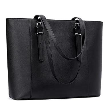 Imagem de Telena Pasta feminina de couro para computador bolsa vintage moda bolsa de trabalho para laptop de 15,6 polegadas, 4 - Preto, Large, Pasta Fashional