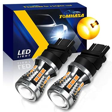 Imagem de Tomhasa Lâmpadas de LED 3157 para lâmpadas de seta, amarelo âmbar 3056 3156 3057 4157 lâmpadas de substituição de LED para luz de seta traseira dianteira pisca-pisca de estacionamento lateral de freio, pacote com 2