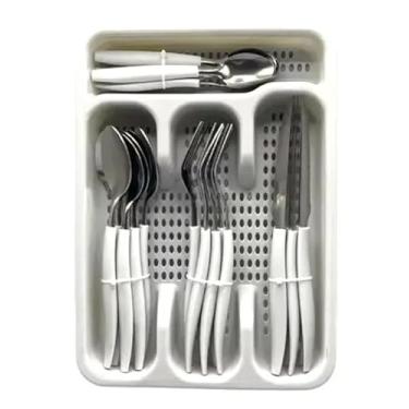 Imagem de Jogo de Talheres Faqueiro 25 peças em Inox Cabo Branco com Gaveteiro