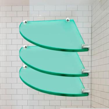 Imagem de Kit 3 Prateleiras de Vidro Canto 25cm - 10mm - Prateleiras Banheiro, Sala de estar, Cozinha, lavanderia, Porta Xampu. Prateleira de Vidro - cores Fumê, Verde e Incolor (Verde, 30x30)