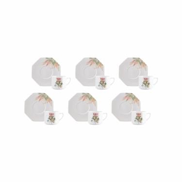 Imagem de Estojo com 6 Xícaras de Chá com Pires em Porcelana, Modelo Octogonal Orion, Coleção Kapama, Schmidt Estilo, Porcelana Schmidt