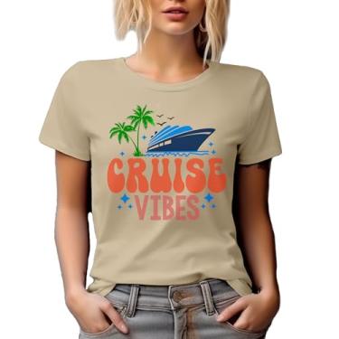 Imagem de Camiseta de gola redonda, Cruise Vibes with a Ship & Palm Trees, Cruising Lover, Travel or Vacation Themed, Bronzeado, 3G