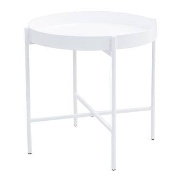 Imagem de Mesa de Apoio Bandeja Sofá Cama Redonda 40x40cm Baixa Collie Branco