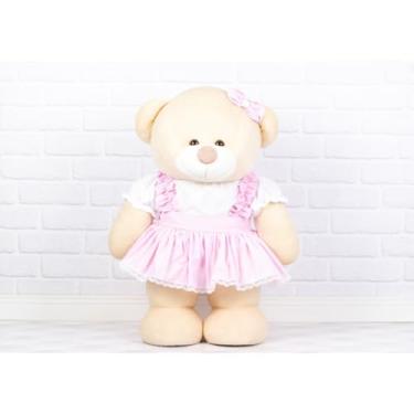 Imagem de URSO DE PELUCIA GIGANTE 60 CM FIXO EM PÉ PARA DECORAÇÃO (CAMPONESA ROSA)