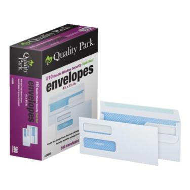 Imagem de Quality Park #10 envelopes de segurança autovedante de janela dupla, para declarações comerciais, faturas, 10-1/8" x 9-1/2", branco, 10 kg, 500 por caixa (QUA24559) (24559)