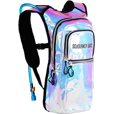 Imagem de Mochila de hidratação SOJOURNER Rave – 2L inclui bexiga de água para festivais, raves, caminhadas, ciclismo, escalada, corrida e mais (holográfico - azul)