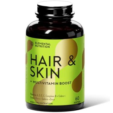 Imagem de Multivitamínico Hair Skin, Elemental Nutrition, Para Cabelo, Pele e Unhas, Vitaminas A, C, D, E, Complexo B, Zinco e Selênio – 60 Cápsulas
