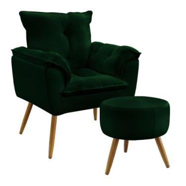 Imagem de Kit Poltrona Almofadada Decorativa Beta e Puff Solar N-026 Veludo Verd