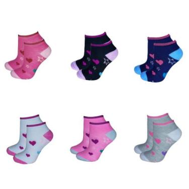 Imagem de Kit 12 Pares Meias Juvenil Infantil Kids Criança Cano Curto Soquete Me