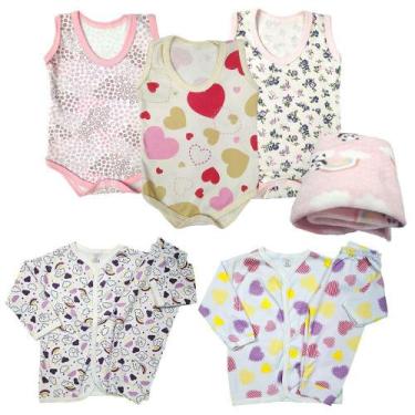 Imagem de Kit Roupa Bebê 8 Peças Conjunto Pijama e Body Regata + Manta - Koala B