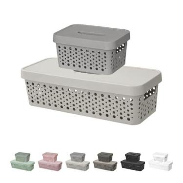 Imagem de Kit 2 Cestos Organizador Trama Rattan 2000ml/3600ml c/ Tampa - Usual U