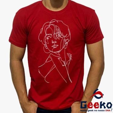 Imagem de Camiseta BTS 100% Algodão Jeon Jungkook K-pop Geeko, Vermelho gola car