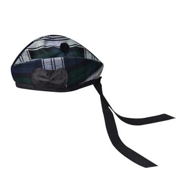 Imagem de Boné Glengarry - Chapéu escocês tradicional, chapéu tartã de lã acrílica, acessórios para kilts/gaita de fole, Vestido preto para relógio, tamanho �nico