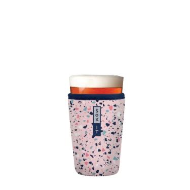 Imagem de Sok It Pint Sok manga isolada reutilizável de neoprene para copos de cerveja de 473 ml (rosa Terrazzo, manga de vidro de cerveja)