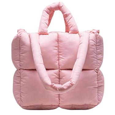 Imagem de MadGrandeur Bolsa Puffer Tote Feminina Brilhante Acolchoada Puffy Bolsa de Ombro Acolchoada Linda Bolsa Estética, Z - rosa, Large