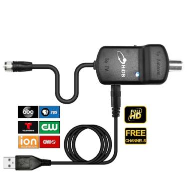 Imagem de Amplificador de antena de TV interno/externo, amplificador de sinal de alto ganho para antena de TV digital interna, amplificador pixelado de baixo ruído/clareia, dB&temporizador ajustáveis, fonte de