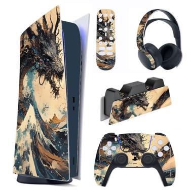Imagem de PlayVital Conjunto completo de decalque para console ps5 edição digital, adesivo de vinil para controle ps5, estação de carregamento, fone de ouvido e controle remoto de mídia - Tempest Dragon