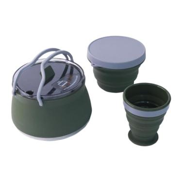 Imagem de shamjina Chaleira dobrável para acampamento, chaleira para ferver água, pote de acampamento, cafeteira compacta, chaleira de silicone para viagem, Verde