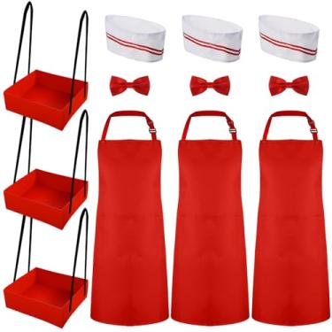 Imagem de SATINIOR 12 peças fantasia de garçom adulto cachorro-quente soda idiota filme noite garçom natal cosplay fantasia 50 carnaval circo festa, Branco e vermelho, preto, As shown