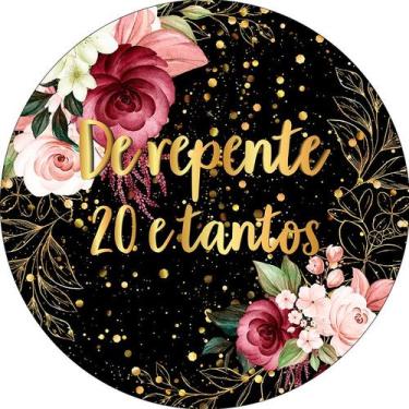 Imagem de Painel De Festa Redondo 1,50x1,50 - De Repente 20 e Tantos Dourado Flo