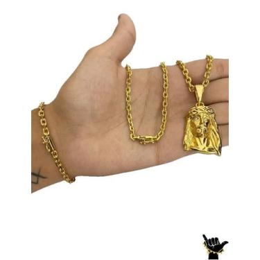 Imagem de Corrente Cadeado 4mm + Pulseira + Pingente - Banhado a Ouro - ToJoia18