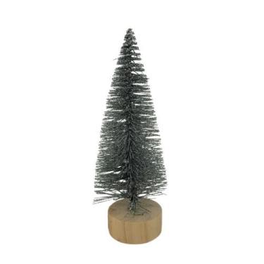 Imagem de Mini Pinheiro Decorativo Prata Base Tronco Madeira 16cm - Art Christma