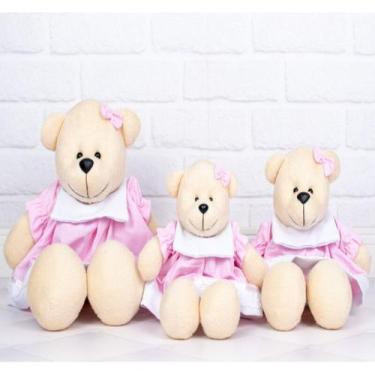 Imagem de Trio de urso de pelucia nino vestido liso - CKD CONFECCOES, Rosa