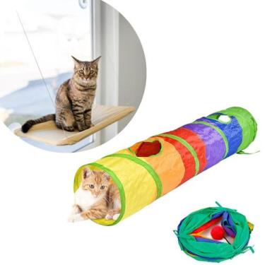 Imagem de Brinquedo gato Tunel G + Cama suspensa Janela 22kg gatil pet - Lojas E