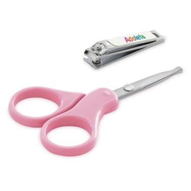 Imagem de Kit Tesoura e Cortador de Unha Infantil, Rosa - Adoleta