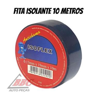 Imagem de Fita Isolante Isoflex 10 Metros Adesiva Preta 0.13mm x 19mm x 10m