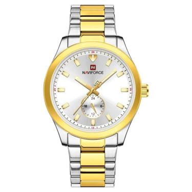 Imagem de Relógio Masculino De Quartzo Esportivo Com Cronógrafo Em Aço Inoxidavel Impermeavel Branco Dourado