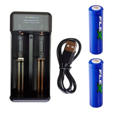 Imagem de Carregador De Baterias Recarregaveis + 2 Baterias 18650 3.7v - FLEX