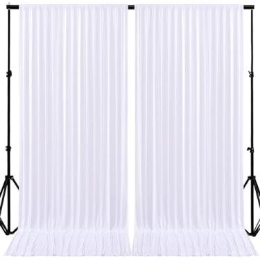 Imagem de Cortinas de fundo brancas para festas de casamento, painéis de pano de fundo drapeado para cabine de fotos, noivado, festa de noivado, chá de panela, revelação de gênero 1,5 m x 2,1 m, pacote com 2