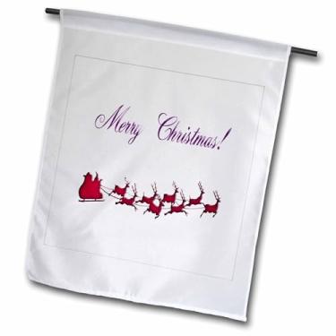 Imagem de 3dRose fl_29603_1 Papai Noel e rena em vermelho bandeira de jardim de feliz Natal, 30 x 45 cm