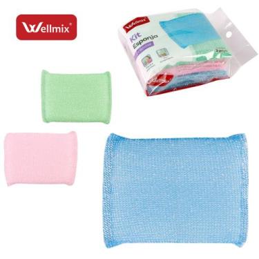 Imagem de Esponja / bucha para limpeza anti-risco multiuso com 3 pecas 11x8,5cm 