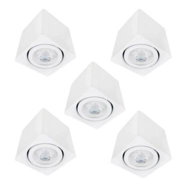 Imagem de Kit 5 Spot Quadrado Box Sobrepor Direcionável Premium GU10 Dicróica 7c