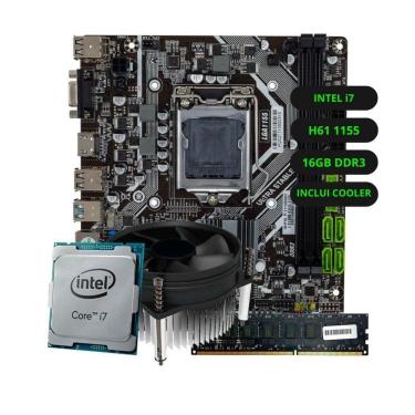Imagem de Kit Upgrade Intel Core i7 Placa Mãe H61 Memória RAM 16GB DDR3