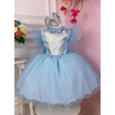 Imagem de Vestido Infantil Frozen Anna E Elsa Azul C/ Glitter E Capa - banana cl
