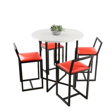 Imagem de Conjunto Mesa Redonda Branca 4 Cadeiras Pequena Estofado Industrial Black (VERMELHO)
