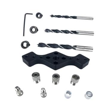 Imagem de ＡＷＨＡＯ Kit de gabarito de cavilha para carpintaria com guia de broca de 6, 8 e 10 mm Ferramentas portáteis para trabalhar madeira Localizador de carpintaria, Preto