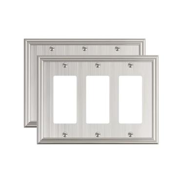 Imagem de TREEWELL Pacote com 2 placas decorativas triplas decorativas, placas de parede de níquel escovado de liga de zinco durável para tomadas elétricas, receptáculo, tomada GFCI, interruptor regulador, 3