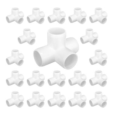 Imagem de Carvedexquisitely Acessórios de PVC de 4 vias, encaixes de cotovelo de grau de móveis de PVC de 1/5.1 cm, encaixes em T de saída lateral de 4 vias, conectores de PVC para barraca e acessórios para